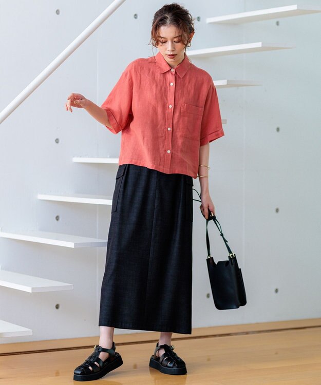 23区 L 【洗える】LIBECOリネン クロップド シャツ オールドローズ系