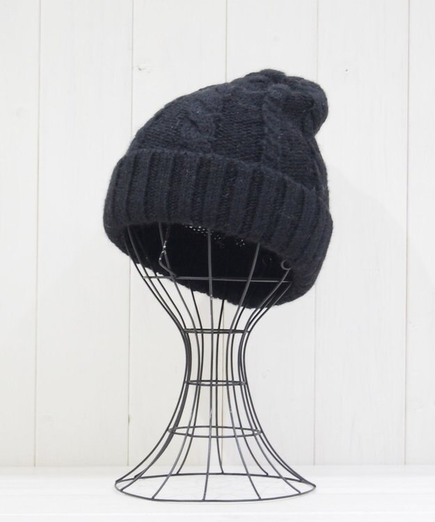 石田製帽 ベビーアルパカ　アラン編みワッチ ブラック