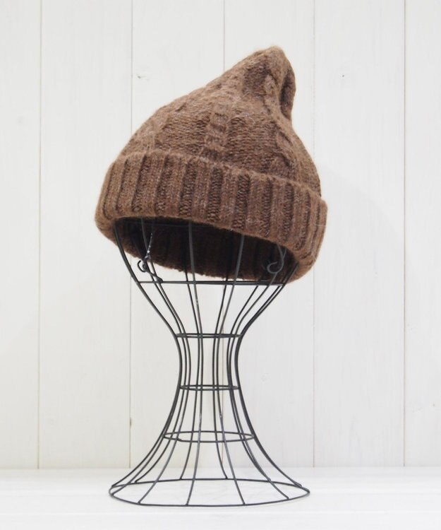 石田製帽 ベビーアルパカ　アラン編みワッチ ブラウン