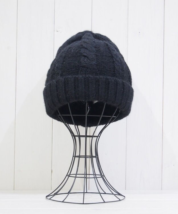 石田製帽 ベビーアルパカ　アラン編みワッチ ブラック