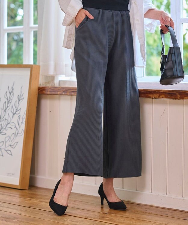 WEGO 【WEB限定/2025年秋冬新作/裾カットOK！自分サイズに調整可能/ウエストゴム/しわになりにくい/】カットプリーツパンツ ブラック中濃色