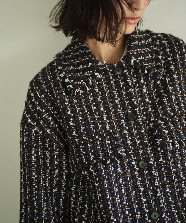 #Newans ツイードブルゾン ネイビー×ブラウン