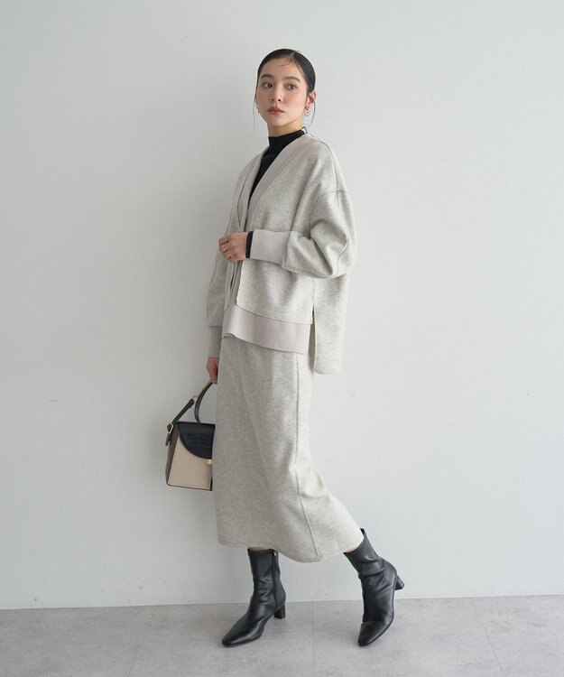 YECCA VECCA ニット切替メルトンVネックカーディガン Gray