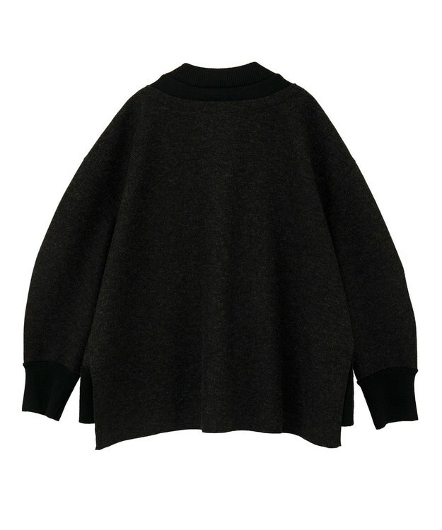 YECCA VECCA ニット切替メルトンVネックカーディガン Charcoal Gray