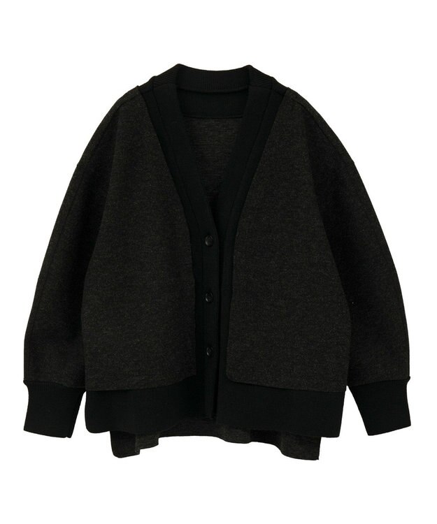 YECCA VECCA ニット切替メルトンVネックカーディガン Charcoal Gray