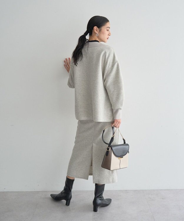 YECCA VECCA ニット切替メルトンVネックカーディガン Gray