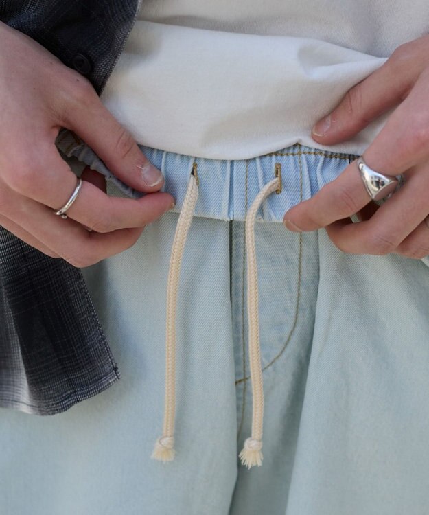 WEGO 【ウエストゴム/SMLサイズ展開】イージーコットンショーツ デニム淡加工色