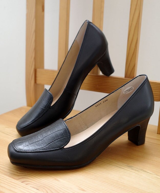 Pointer 日本製 クロコ型押しパンプス ブラック(コンビ)