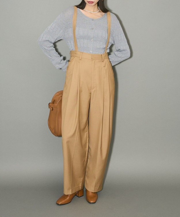 Green Parks サスペンダー付タックパンツ Beige