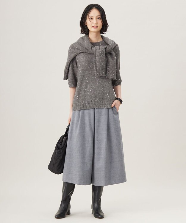 自由区 L 【アンサンブル対応・洗える】スパンコールニット カーディガン チャコール