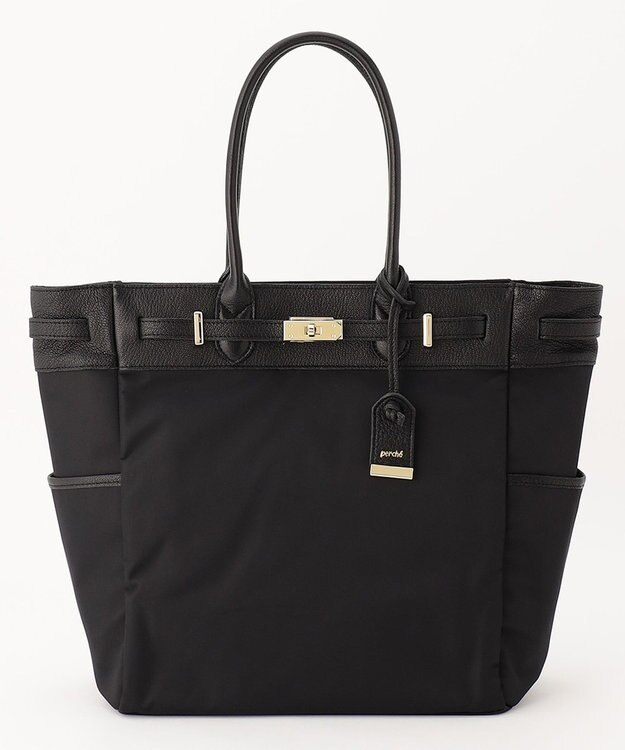 UNBILLION perche ナイロン×ゴートヒネリ金具トートバッグ ブラック