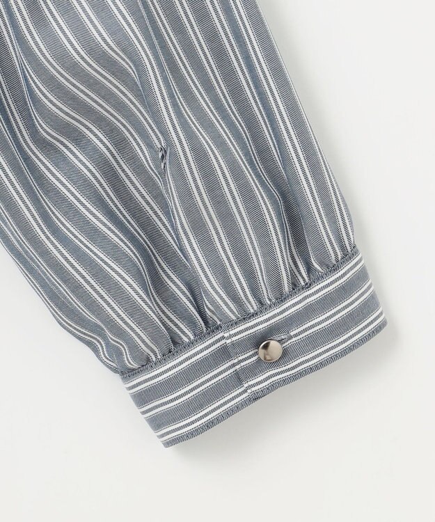 J.PRESS LADIES 【洗える】ウォッシャブルキュプラツイル ピンタック ブラウス ネイビーシャンブレーストライプ系