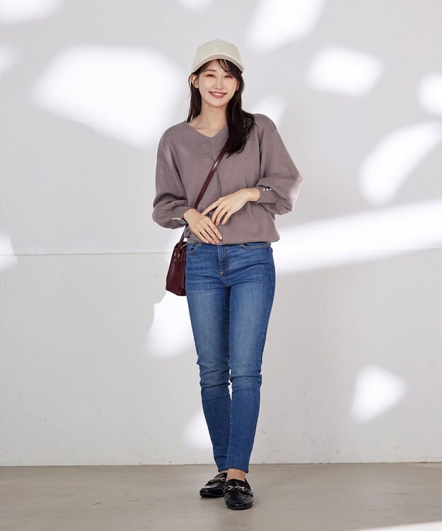 Tiaclasse 【洗える】2WAYパール釦ニットトップス モカ