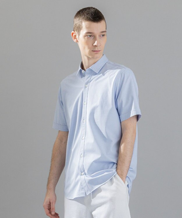 JOSEPH HOMME 新素材【洗える/ストレッチ】ハイゲージコットンジャージー 　レギュラーカラーシャツ サックスブルー系