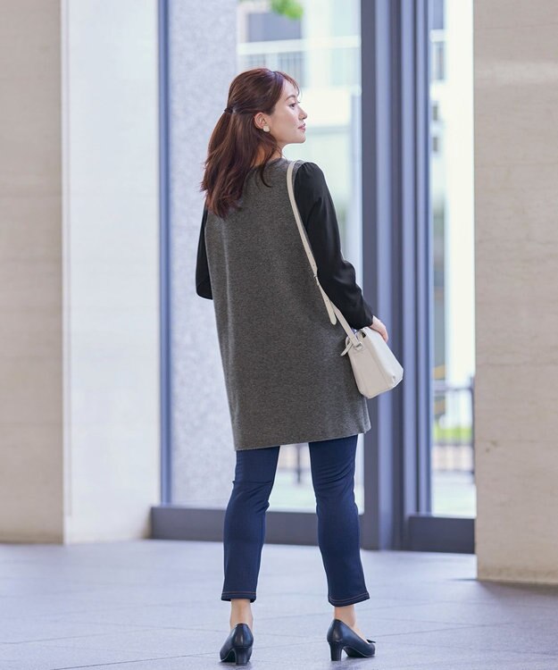 Tiaclasse 【洗える】タック袖コンビニットチュニック チャコールグレー