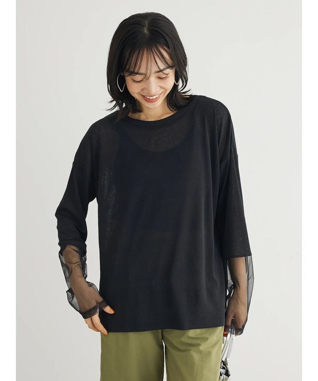 Green Parks 袖チュールドッキングプルオーバー Black