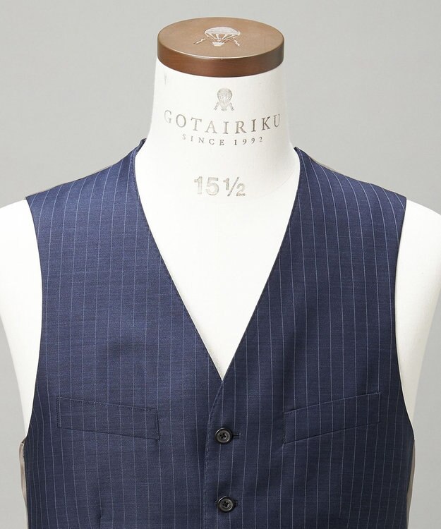 GOTAIRIKU 【Loro Piana Fabric】365 通年 3ピーススーツ(ネイビーストライプ) ダルブルー×ストライプ