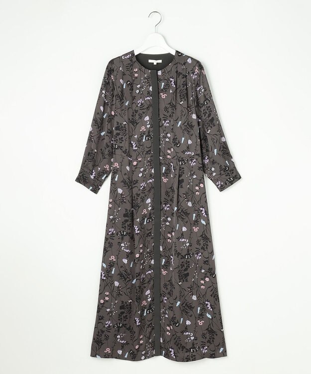 自由区 S 【WEB&一部店舗限定】ハーバルフロープリント8分袖 ワンピース [新色]チャコール