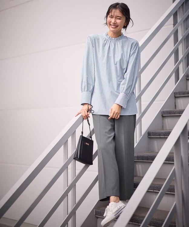 ANY L 【洗濯機可/ストレッチ/ウエストゴム/裏起毛】マルチファンクションストレッチワイドパンツ グレー