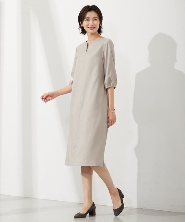 J.PRESS LADIES 【セットアップ対応・洗える・UVケア・速乾】 OXIJEWELストレッチ ワンピース ベージュ系