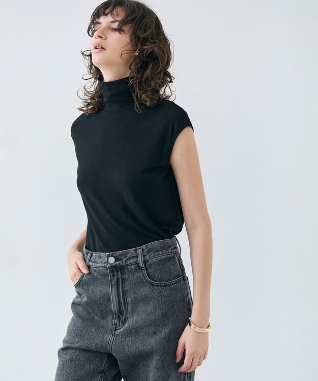 BEIGE， MELLE / ハイストレッチ ハイネックカットソー Black