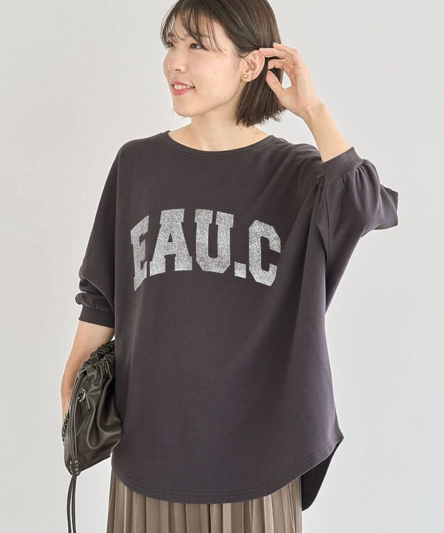 Green Parks ７分袖ミニ裏毛ドルマンロゴプルオーバー Charcoal Gray