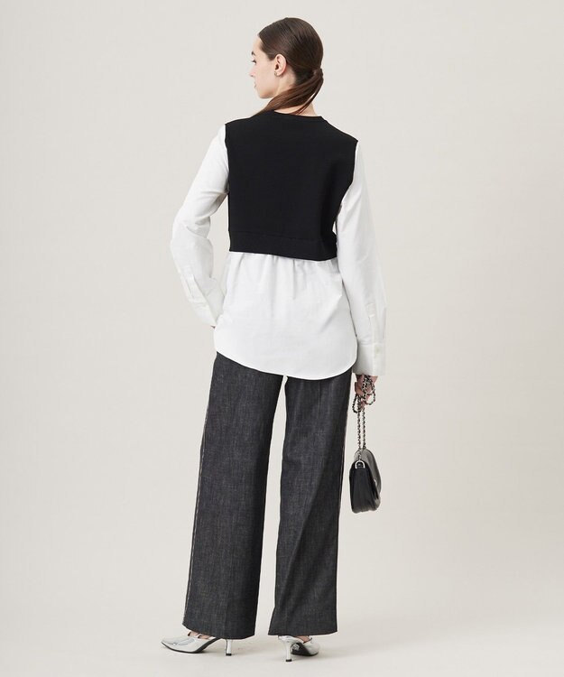 ICB L 【2WAY・洗える】シャツクロスコンビニットプルオーバー ブラック系