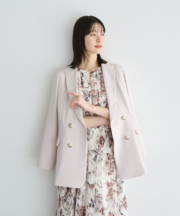 YECCA VECCA フラワー柄シアープリーツワンピース Ivory