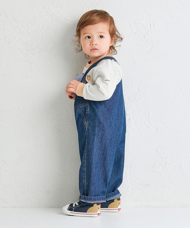 MIKI HOUSE HOT BISCUITS 【70-110cm】ワンポイント 6オンスデニム オーバーオール インディゴブルー