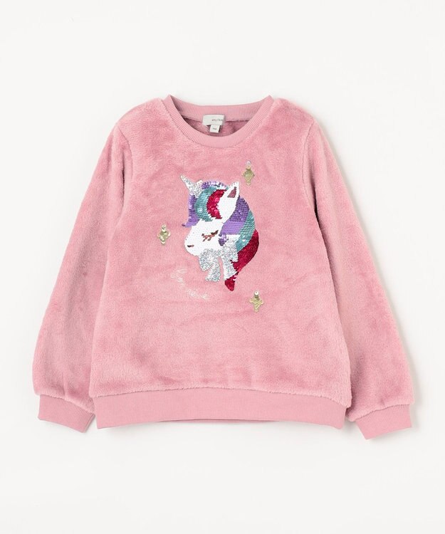 ANY KIDS 両面 フリース スパンコール トレーナー ピンク×ユニコーン