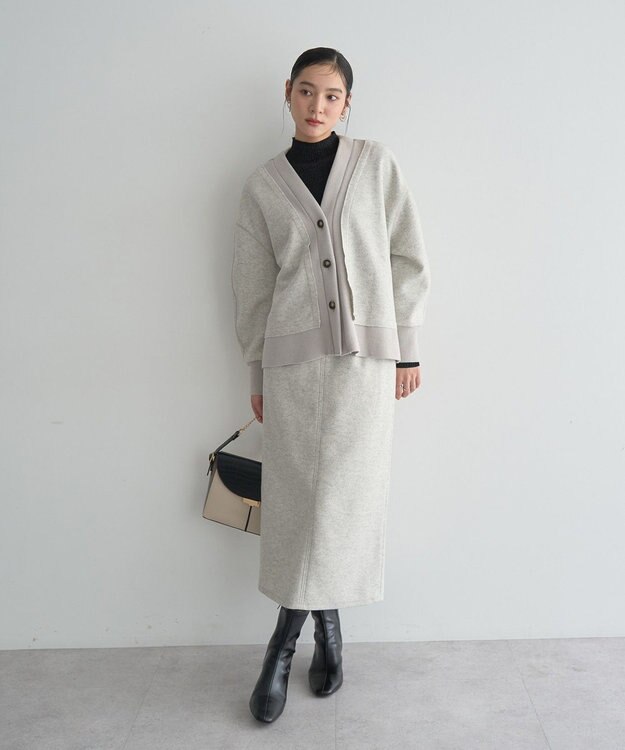 YECCA VECCA ニット切替メルトンVネックカーディガン Gray