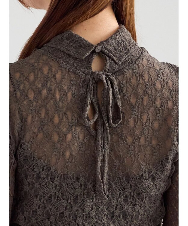 Te chichi パッチワークレース前後2WAY衿デザインTOPS《2025Autumn catalog item》 チャコールグレー