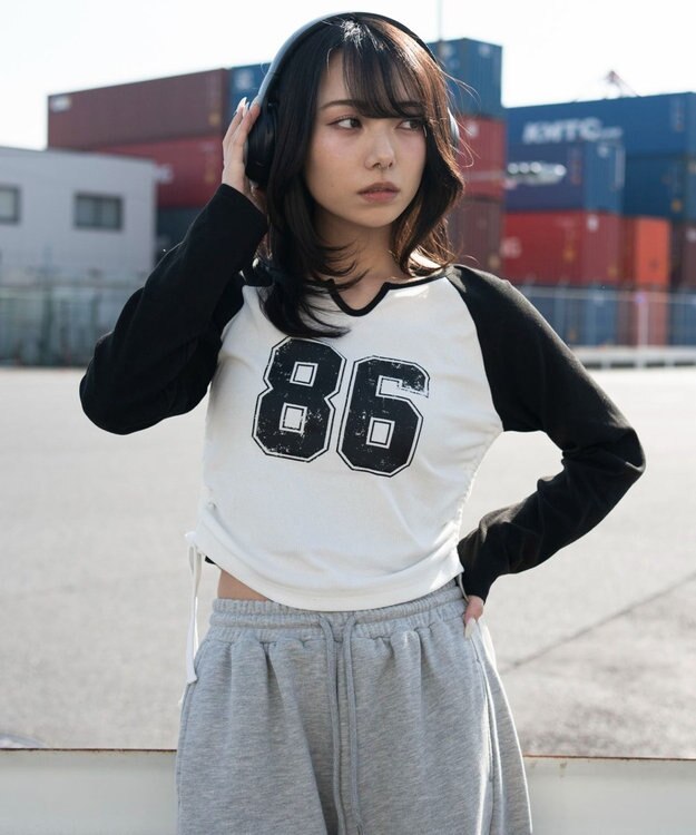 WEGO サイドドロストキーネックロンT ブラック