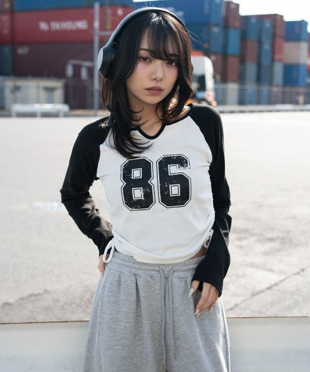 WEGO サイドドロストキーネックロンT ブラック