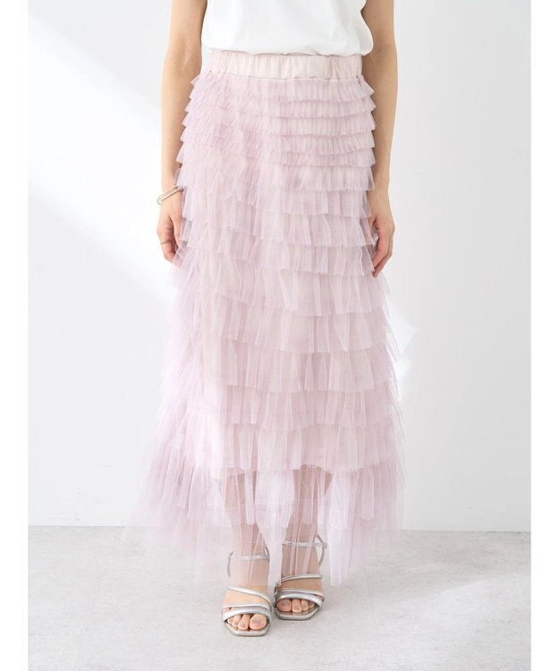 earth music&ecology ティアードフリルチュールスカート Shocking Pink