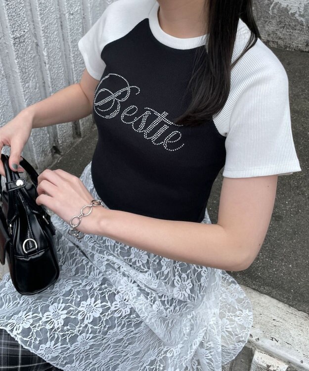 WEGO ラインストーンラグランちびT ブラックその他