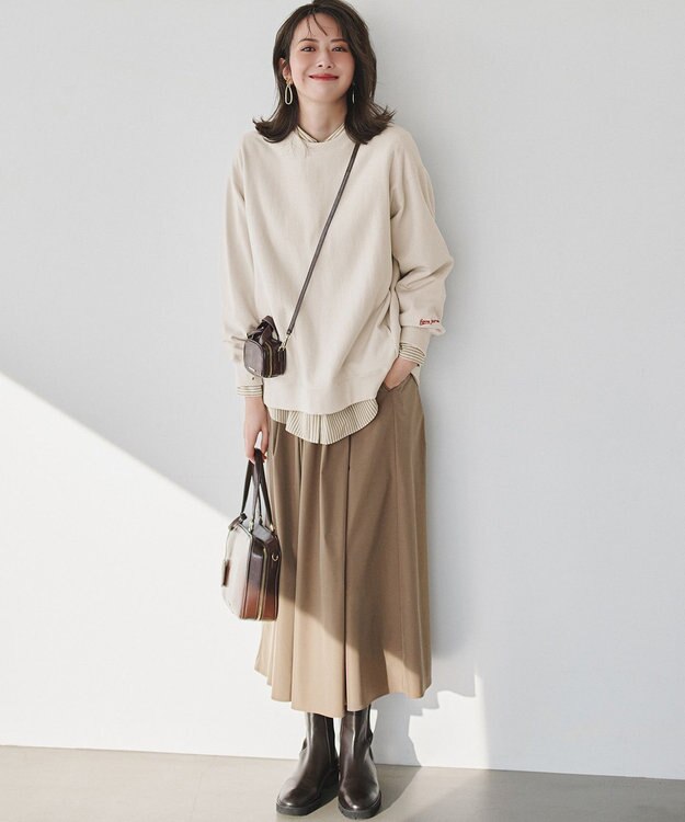 23区 S 【撥水加工/洗える】ブライトタフタ タック スカート ブラウン系