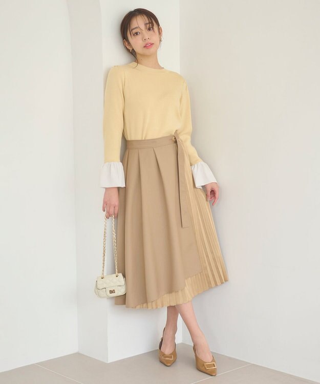 Feroux 【洗える】プリーツコンビ スカート ベージュ系