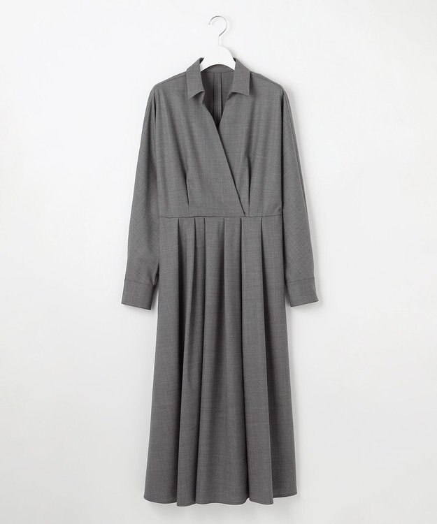 23区 L 【エステータ】ウールトロドライストレッチ カシュクールシャツ ワンピース グレー系