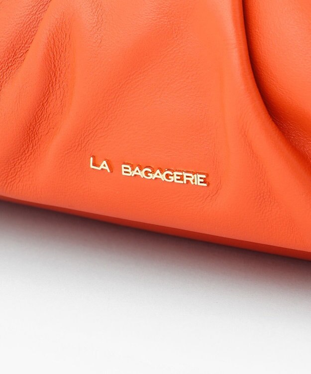 LA BAGAGERIE シープレザー　ギャザーミニバッグ オレンジ