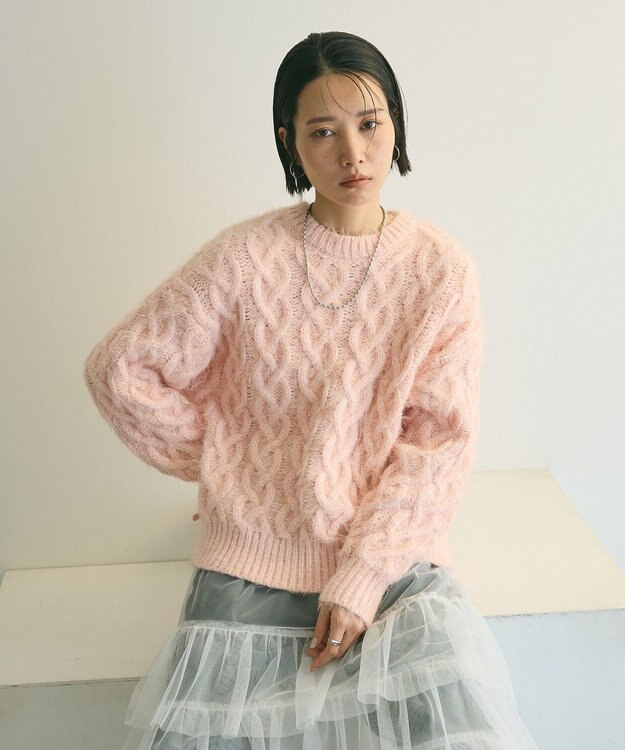 Green Parks armonia．シャギーケーブルニット Pink