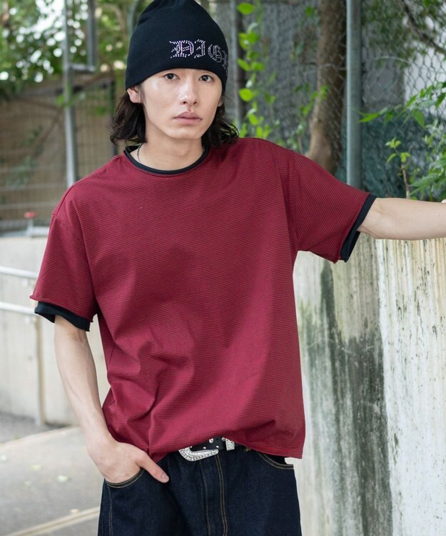 WEGO フェイクレイヤードボーダーT（SS） レッドボーダー
