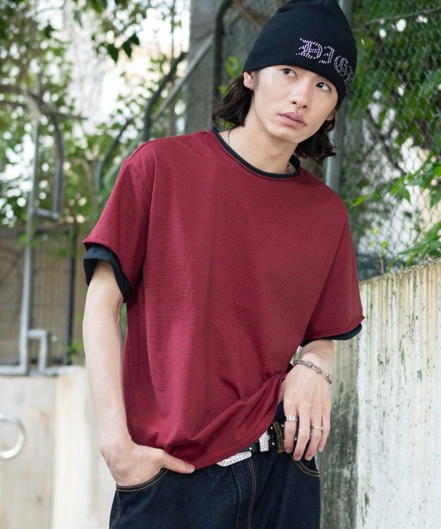WEGO フェイクレイヤードボーダーT（SS） レッドボーダー