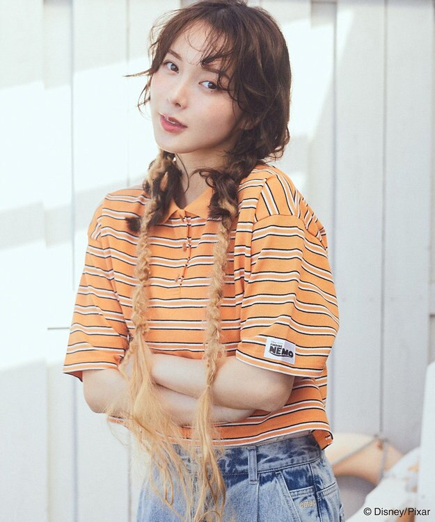 earth music&ecology Ｆｉｎｄｉｎｇ　Ｎｅｍｏ／ボーダーポロシャツ Orange