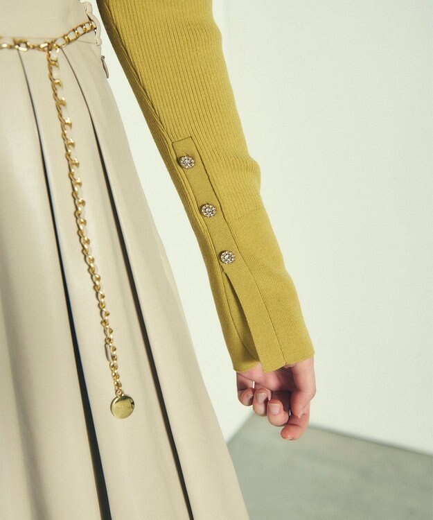 GRACE CONTINENTAL ビジューリブニットトップ イエロー