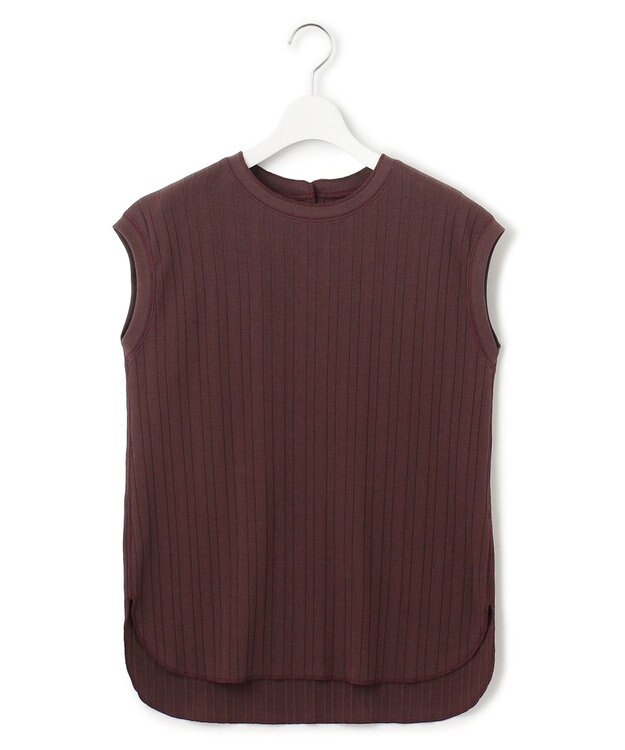 23区 【SLOW/洗える】ランダムリブフライス フレンチスリーブ カットソー ダークブラウン系