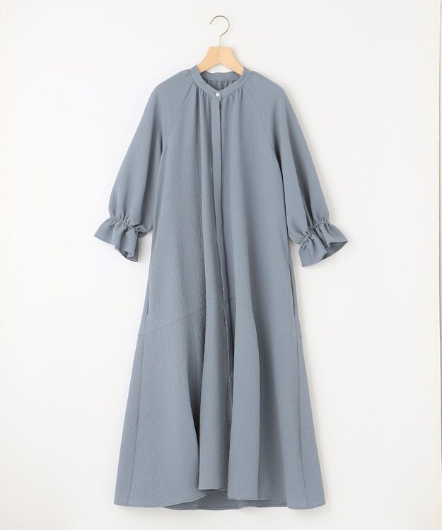 組曲 【WEB限定】クレープストレッチ シャツワンピース ダスティブルー系