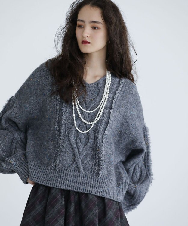 Green Parks ■ＥＳＣＡＲ　フリンジケーブルポップコーンニット Gray