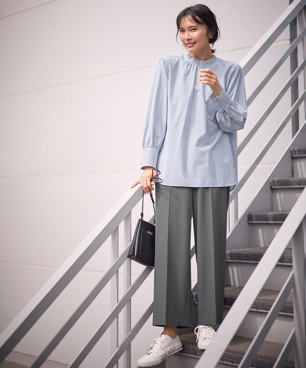 ANY L 【洗濯機可/ストレッチ/ウエストゴム/裏起毛】マルチファンクションストレッチワイドパンツ グレー