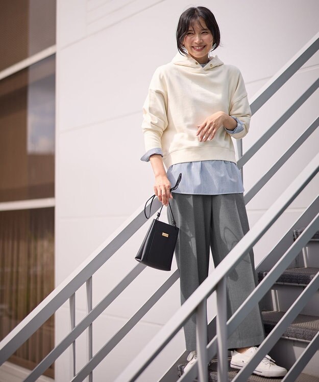 ANY L 【洗濯機可/ストレッチ/ウエストゴム/裏起毛】マルチファンクションストレッチワイドパンツ グレー